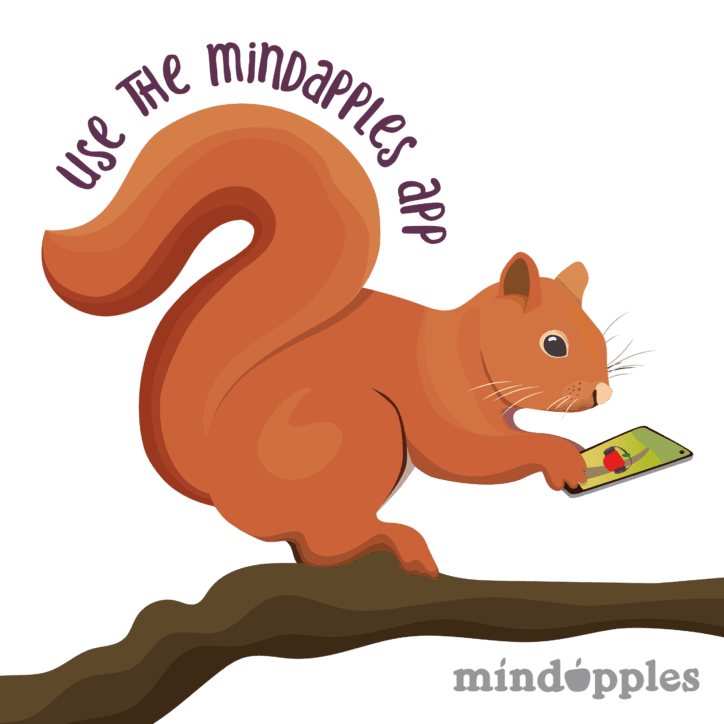 squirrel holding a phone, using the mindapples app