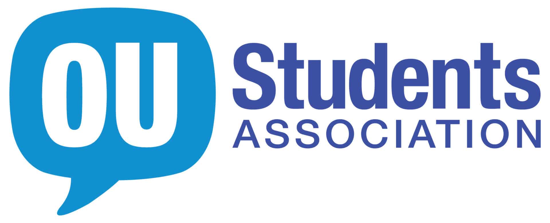 Open University Students Association Logo in blue and white